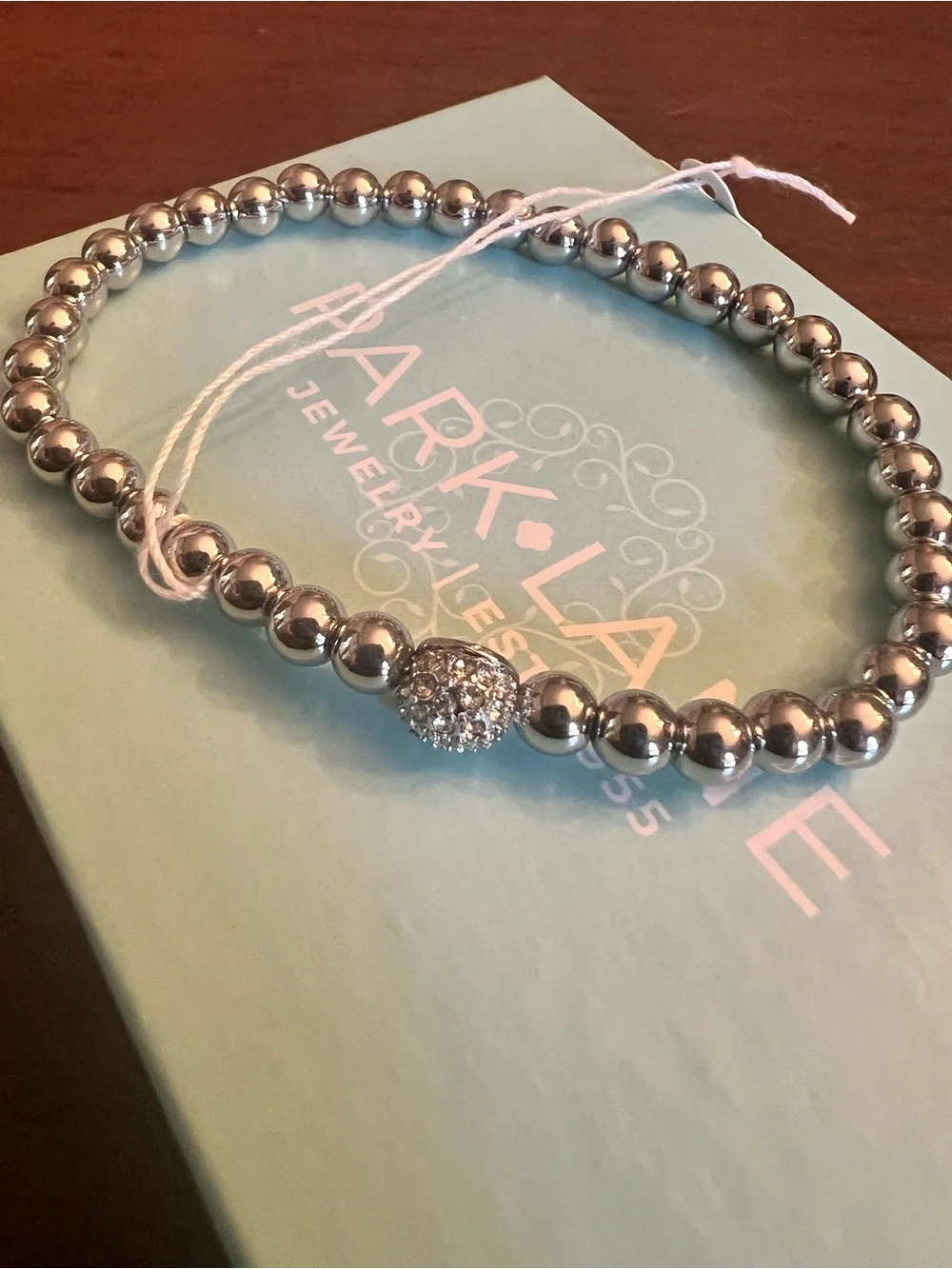 Park Lane MARS Silver Beaded Bracelet, Crystal Pavé Bead, Stretch to Fit, NWT